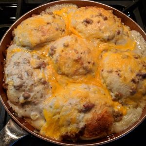 Biscuit Egg and Gravy Casserole
