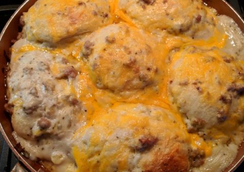 Biscuit Egg and Gravy Casserole